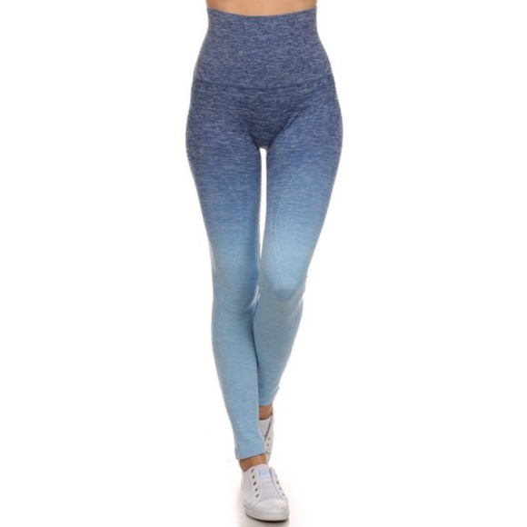 Dip Dye Ombre Athletic Leggings High Waist Band DB - Picture 2 of 5